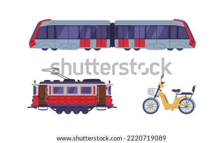 Passenger Train, Tram and Bicycle as Turkey Urban Transport Vector Set