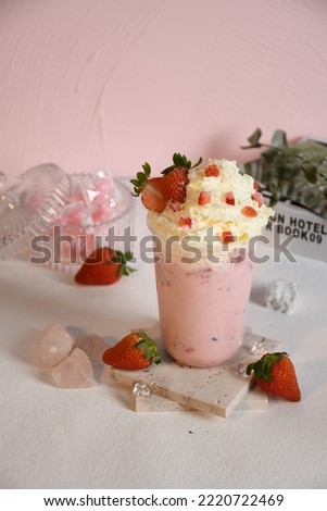 Strawberry milk tea with cream advertising photography