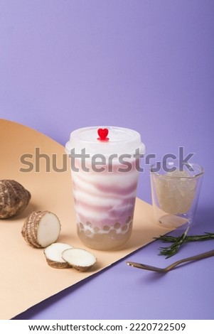 Taro milk tea with pearl cheese advertising photography