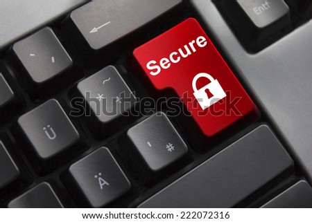 keyboard red enter button secure lock symbol