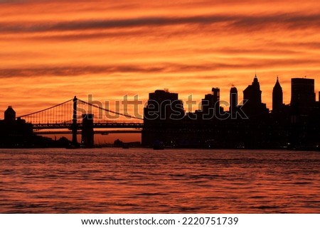 East River skyline sunset clouds