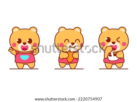 Cute baby bear with any activities collection illustration set. Cartoon childish bear illustration for nursery t-shirt, invitation card, wall art design. Vector design illustration.