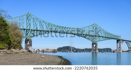 Cantilever section of the Conde B McCullough Memorial Bridge in North Bend across Coos Bay on the Oregon Coast Royalty-Free Stock Photo #2220762035