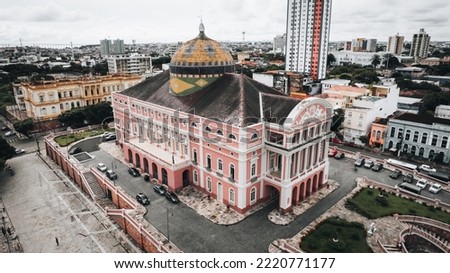 aerial view of the historic and architectural Teatro Amazonas in Manaus Royalty-Free Stock Photo #2220771177