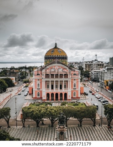 aerial view of the historic and architectural Teatro Amazonas in Manaus Royalty-Free Stock Photo #2220771179