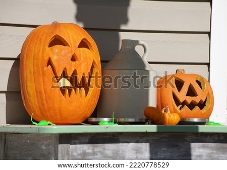 Pumpkins on a bench for haloween