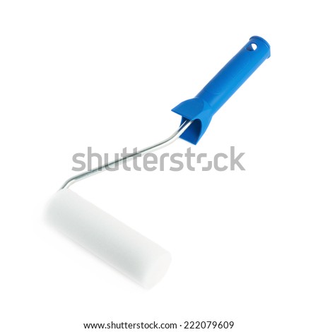 New blue paint roller isolated over the white background
