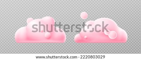 3d render pink clouds, fluffy spindrift or cumulus eddies. Flying weather and nature design elements balloons isolated on transparent background, illustration in cartoon plastic style. 3D Illustration Royalty-Free Stock Photo #2220803029