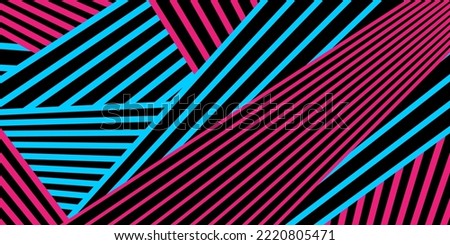 Abstract minimal background with blue, pink and black stripes. Vector geometric design
