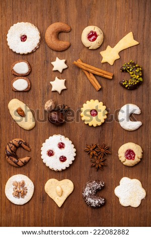 Some cookies on a wooden background