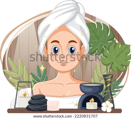 Beauty woman wearing hair towel illustration