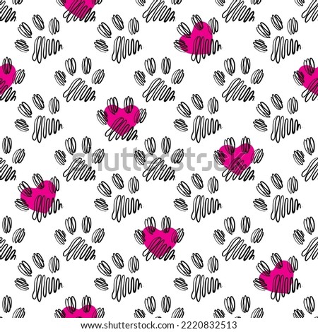 Animal paw print seamless black and red pattern. Vector hand-drawn background