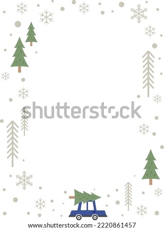 Vertical frame for illustration of a car carrying a Christmas tree.
