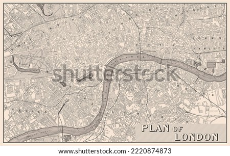 Vintage Historical map of London. Vector illustration. Royalty-Free Stock Photo #2220874873