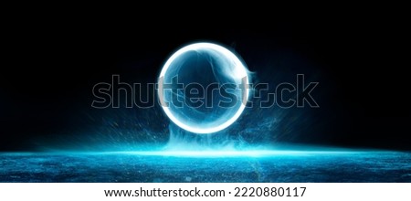Abstract circle of dark room concrete floor. Black room or stage background for product placement.Panoramic view of the abstract fog. White cloudiness, mist or smog moves on black background. 