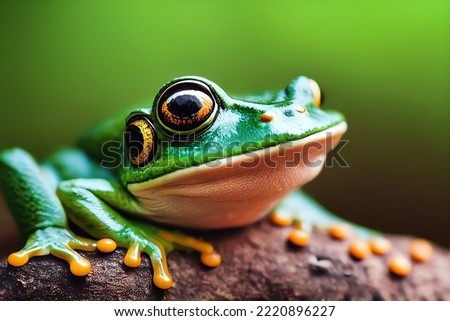 Gene mutation due to environmental pollution - green tree frog with four eyes Royalty-Free Stock Photo #2220896227