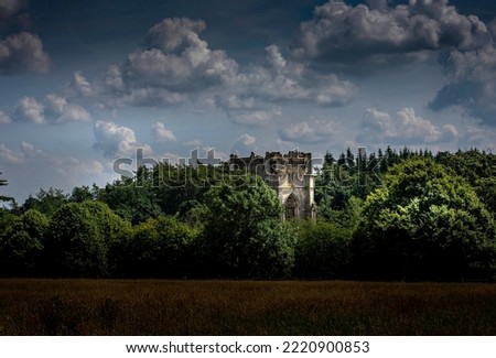 Tower turret castle top in tree landscape