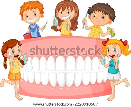 Group of children cleaning teeth illustration