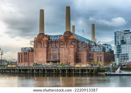 Battersea Power Station, iconic building and landmark facing the river Thames in London, England, UK Royalty-Free Stock Photo #2220913387