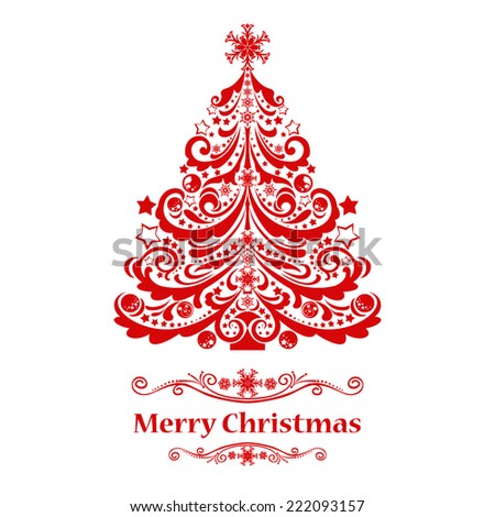 Christmas card with abstract red Christmas tree illustration