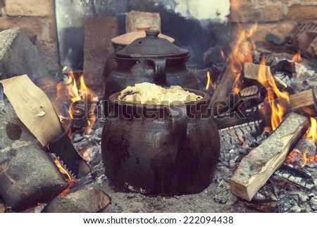 Cooking on an open fire, outdoor photo