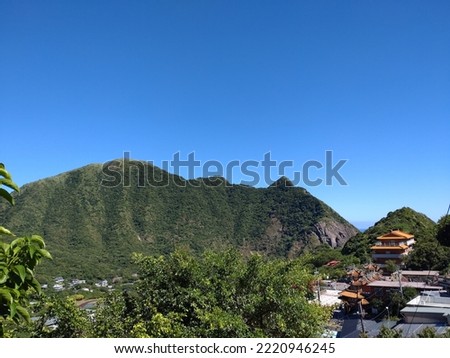 The view of the mountain with the azure sky in Jinguashi nearby Jiufen in New Taipei City in Taiwan