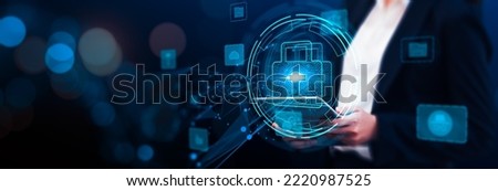 Lawyer data protection privacy usage social media concept tablet technology online cyberspace internet  law rules rights regulation security lock protection misuse conduct, banner icon background Royalty-Free Stock Photo #2220987525