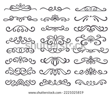Hand drawn flourishes and text delimiters for your design. Vector set of calligraphic elements Royalty-Free Stock Photo #2221025819