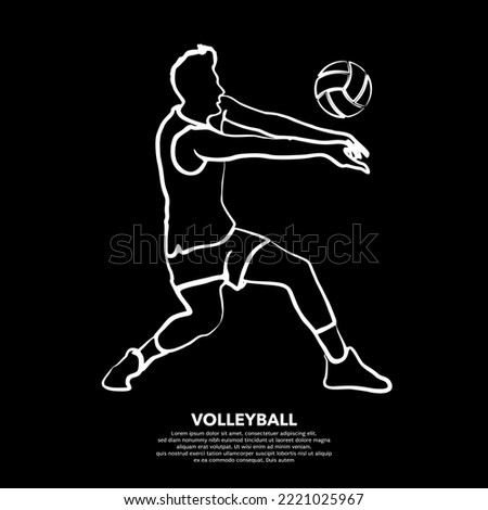 White line art of male volleyball player isolated on black background