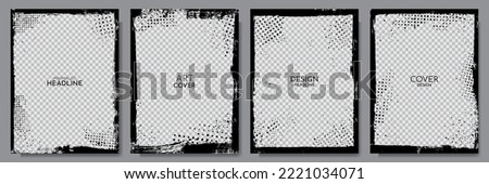 Vector grunge overlay. Hand drawn abstract frame set. Ink brush strokes mess. Design for poster, invitation, gift card, coupon, book cover. Banner halftone overlay. Retro vintage background collection Royalty-Free Stock Photo #2221034071