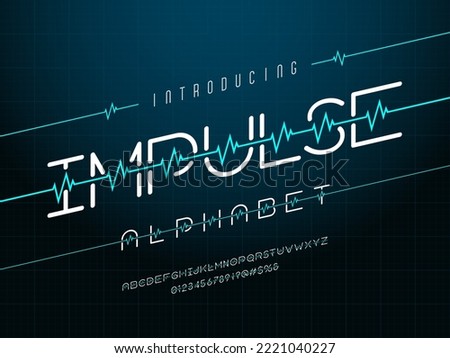 Heartbeat pulse line style alphabet design with uppercase, numbers and symbols Royalty-Free Stock Photo #2221040227
