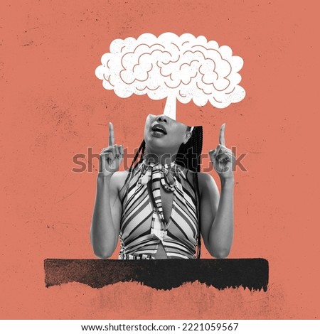 Contemporary art collage, creative design. Fashionable female silhouette over abstract background. Digital brain scheme. Artificial intelligence, business, digital brain, cybernetic mind concept.