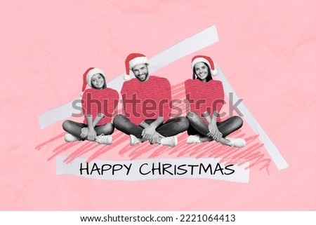 Collage image picture of family meeting mom dad child advertise happy christmas on pink color background