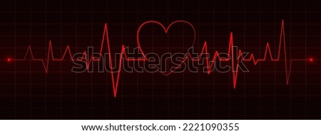 Vector illustration of a cardiogram. Red background with a heartbeat line. Medicine, pulse, electrocardiogram, heart rate. Royalty-Free Stock Photo #2221090355