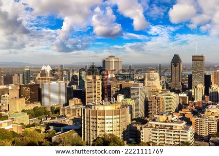 Panoramic aerial view of Montreal in a sunny day, Canada