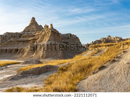 Wall of Rock Formations on The Notch Trail, Badlands National Park, South Dakota, USA Royalty-Free Stock Photo #2221112071