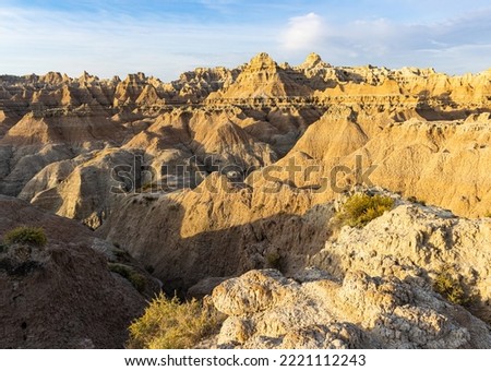 Wall of Rock Formations on The Notch Trail, Badlands National Park, South Dakota, USA Royalty-Free Stock Photo #2221112243