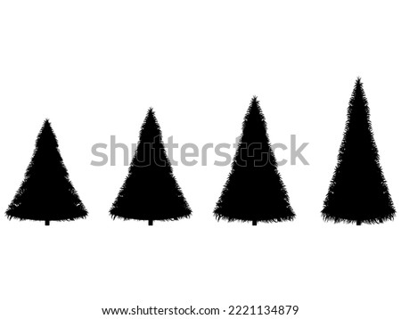 Black Christmas trees isolated on white background. Silhouettes of fluffy Christmas trees. Fir tree design for posters, banners and promotional materials. Vector illustration