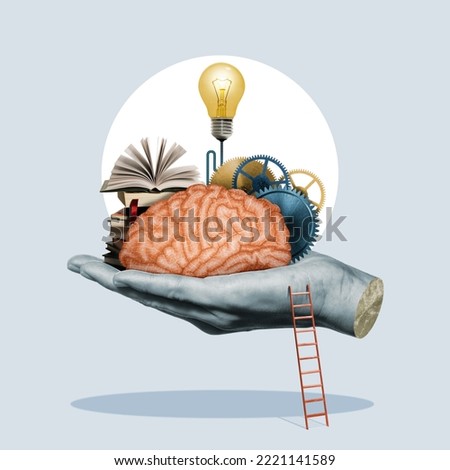 Education as a window to new discoveries and scientific inventions. Art collage. Royalty-Free Stock Photo #2221141589