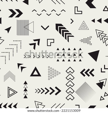Geometric seamless pattern. Repeated abstract arrow background. Modern triangle gray texture. Repeating contemporary geometry design for prints. Repeat black and white patern. Vector illustration Royalty-Free Stock Photo #2221153009