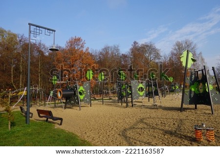Leisure, Recreation and Animation Zone in the Health Park.  Children play area in Lodz. Selective focus 