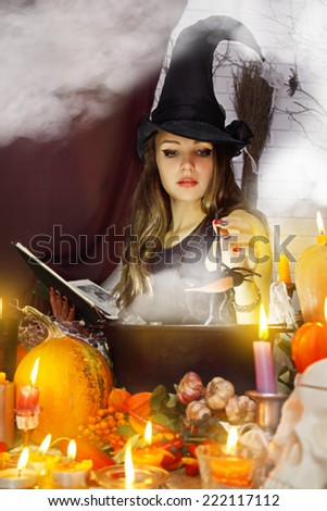 beautiful Witch brew the potion in the boiler