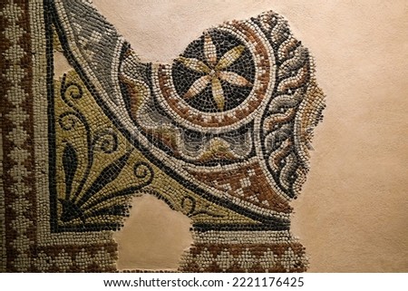 Mosaics pattern on floor and wall from Zeugma ancient city Royalty-Free Stock Photo #2221176425