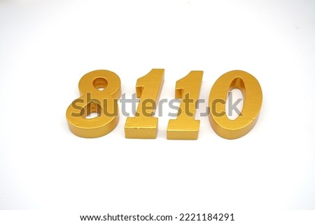 Number 8110 is made of gold-painted teak, 1 centimeter thick, placed on a white background to visualize it in 3D.                                   