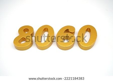   Number 8060 is made of gold-painted teak, 1 centimeter thick, placed on a white background to visualize it in 3D.                              