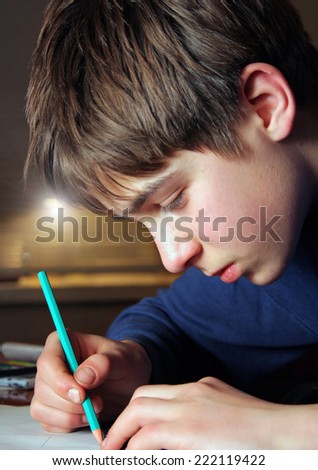 Teenage Boy doing Homework in the Home Room