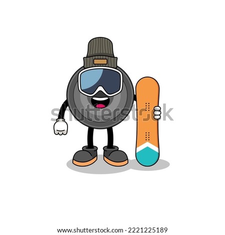 Mascot cartoon of camera lens snowboard player , character design