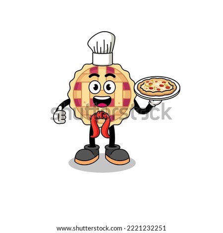 Illustration of apple pie as an italian chef , character design
