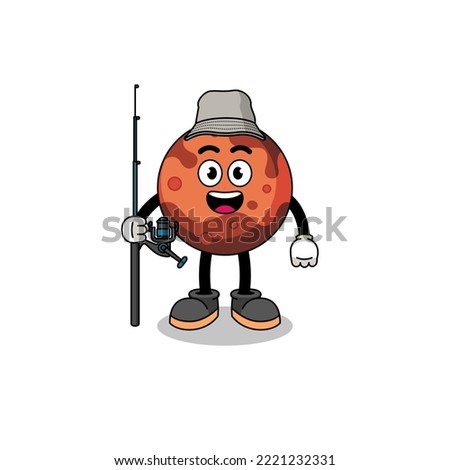Mascot Illustration of mars planet fisherman , character design