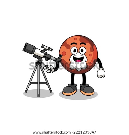 Illustration of mars planet mascot as an astronomer , character design